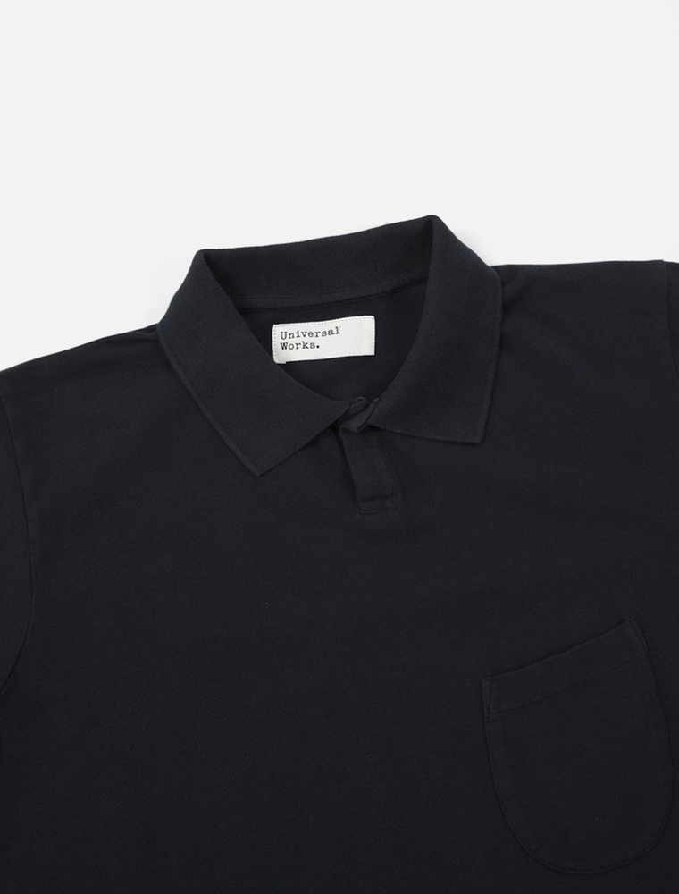Universal Works Vacation Polo Piquet Navy detail
