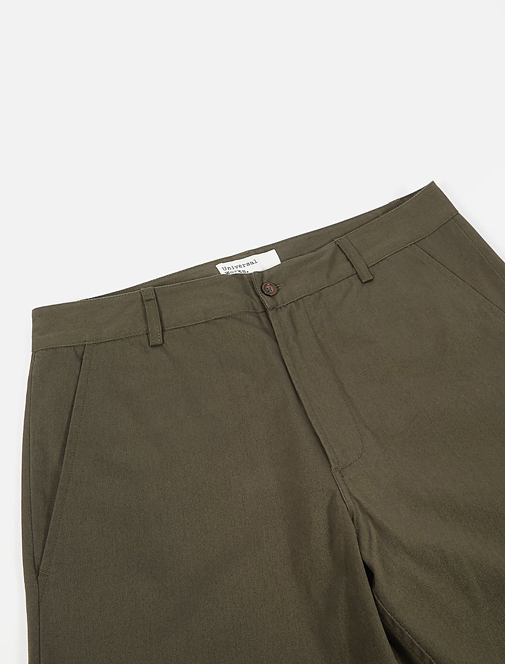 Universal Works Aston Pant Twill Olive front detail