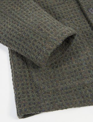 Universal Works 3D Tweed Olive Check Labour Jacket sleeve detail