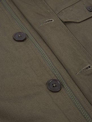 Universal Works N1 Jacket Twill Olive zip closure detail