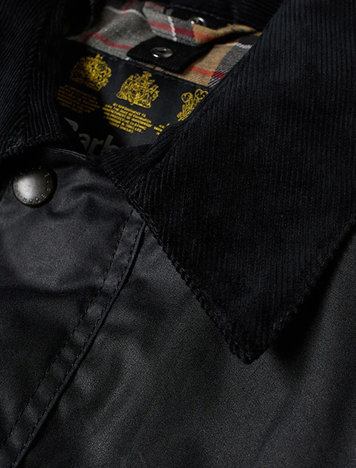 Barbour Ashby Wax Jacket Navy neck detail