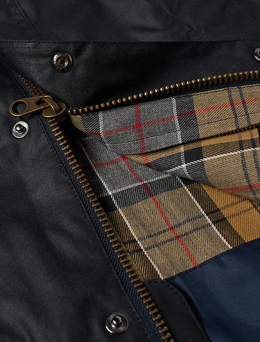 Barbour Ashby Wax Jacket Navy lining detail