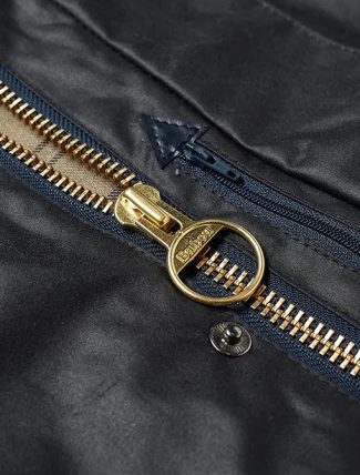 Barbour Beaufort Wax Jacket Navy zip detail