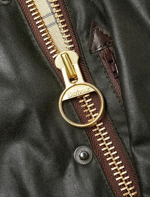 Barbour Beaufort Wax Jacket Sage zip detail
