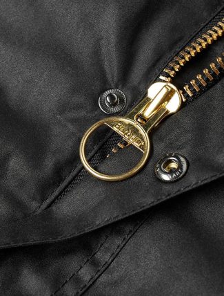 Barbour Reelin Wax Jacket Navy zip detail