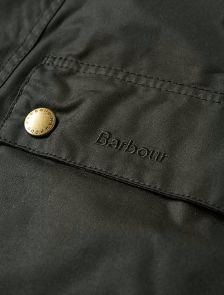 Barbour Reelin Wax Jacket Sage dettaglio tasca