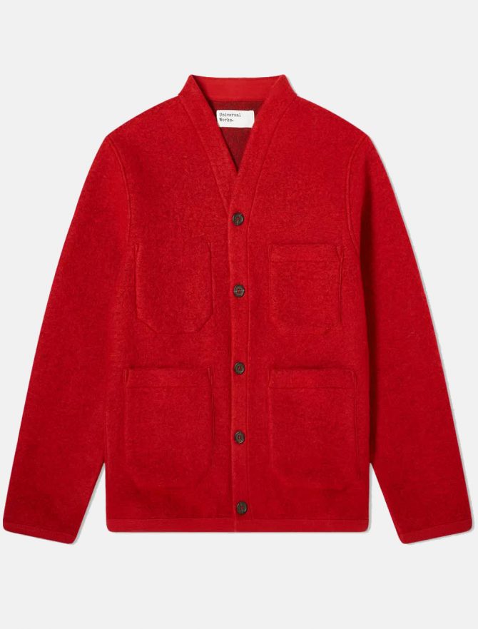 Universal Works Wool Fleece Cardigan Red