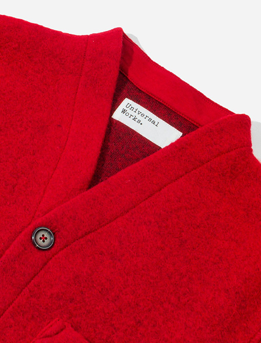 Universal Works Wool Fleece Cardigan Red detail