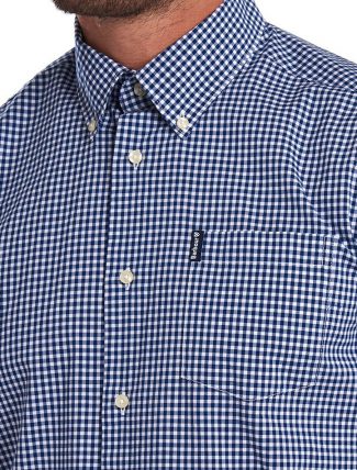 Barbour Gingham 19 Shirt Inky Blue neck detail