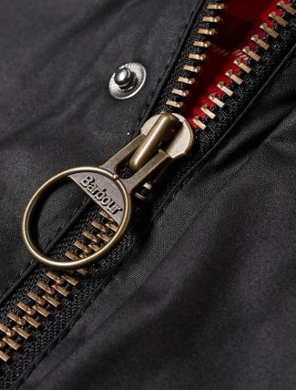 Barbour Ashby Wax Jacket Black zip detail