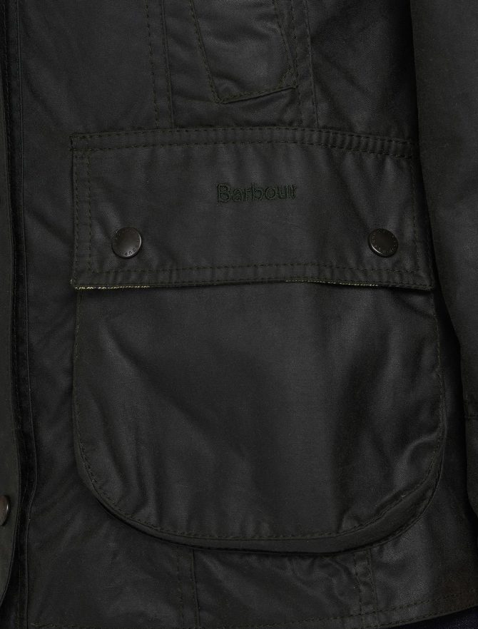 Barbour Beadnell Wax Jacket Black dettaglio tasca
