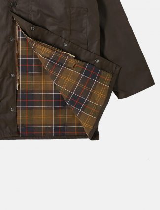Barbour Beaufort Wax Jacket Olive lining detail