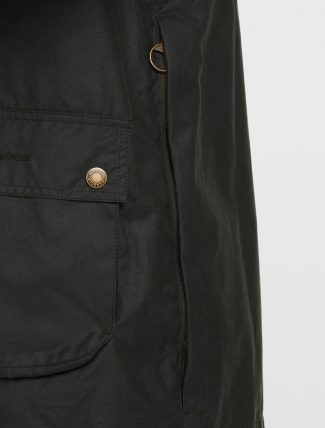 Barbour Tain Wax Jacket Sage zip detail