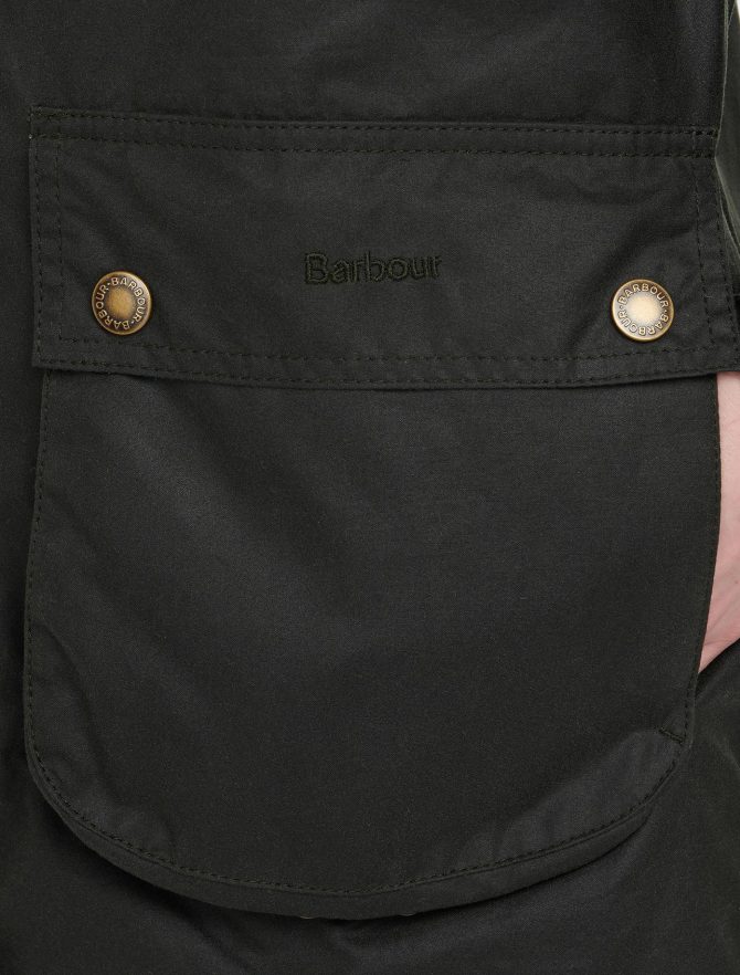 Barbour Tain Wax Jacket Sage pocket detail