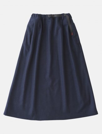 Gramicci Wool Blend Long Flare Skirt Navy Check