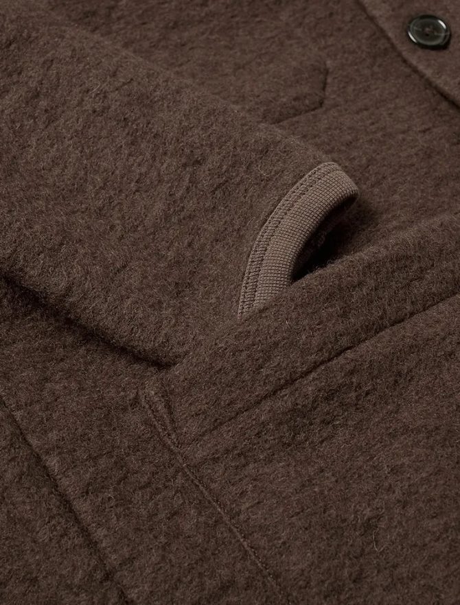 Universal Works Cardigan Wool fleece Brown sleeve detail