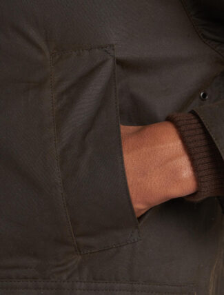 Barbour Bedale Wax Jacket Olive pocket detail