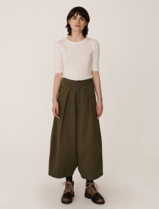 YMC Deadbeat Cotton Trousers Olive model front